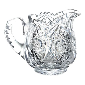 American Brilliant Period Cut Glass Cream Pitcher Hobstars Pattern Abp Antique Table Décor