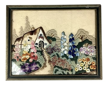 Antique Framed Hand Crocheted Textile Work of Art