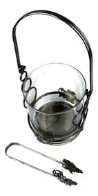 1960s Glass & Silver Plate Ice Bucket Set - 3 Pieces
