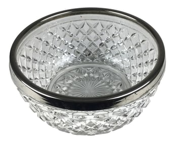 Vintage 1960s Cut Crystal Silver Plate Rim Bowl, Made in England