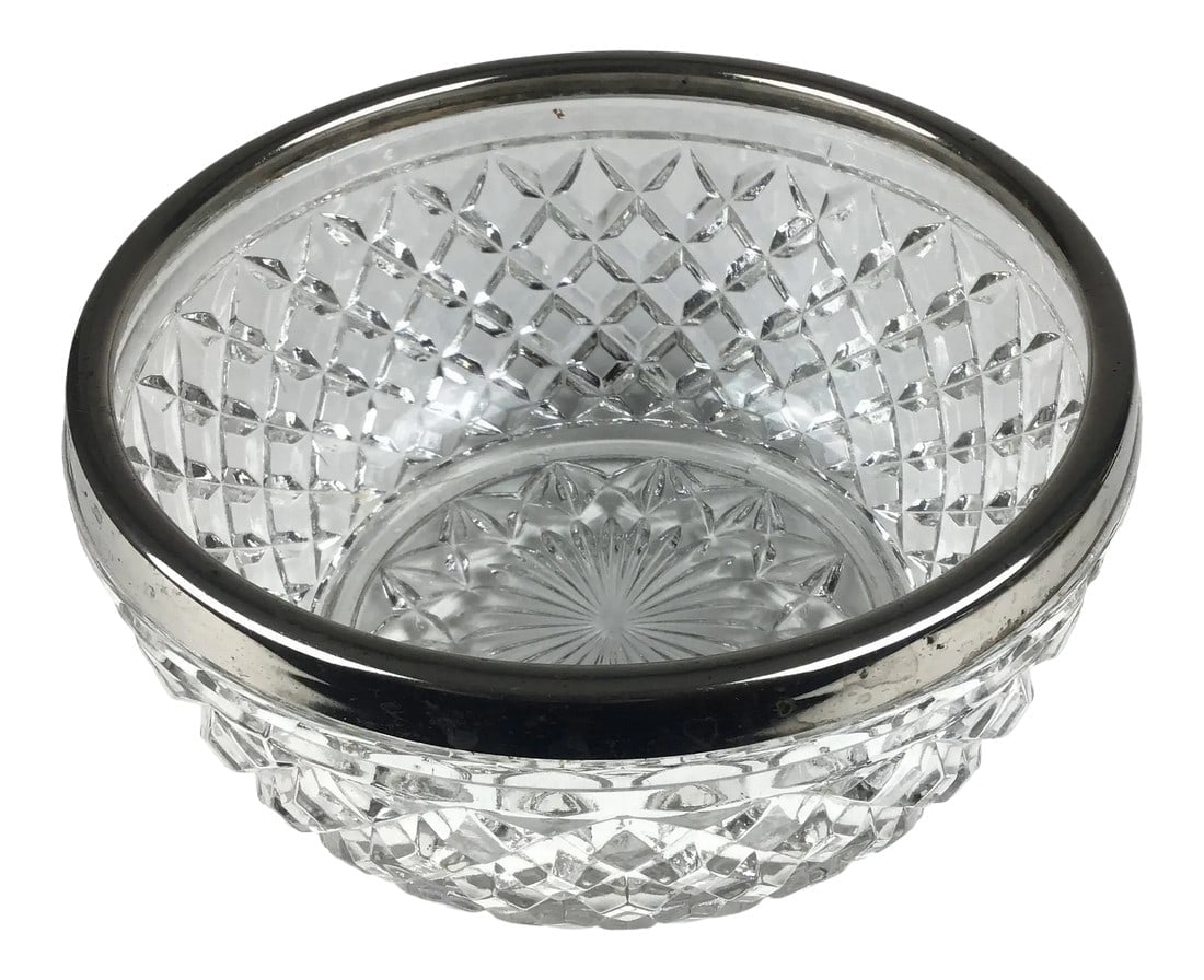 Vintage 1960s Cut Crystal Silver Plate Rim Bowl, Made in England (1 of 12)