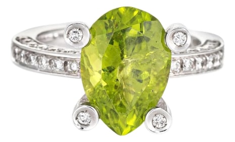 Antonini Peridot Diamond Ring Size 5.75 18k White Gold Fine Designer Cocktail Jewelry
