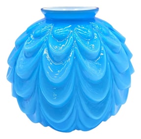 Vintage Blue Cased Glass Draped Globe Shade for GWTW Oil Lamp – Quilted Pleated Design