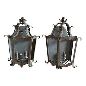 1920s Antique French Country Copper Wall Sconce Lights, a Pair