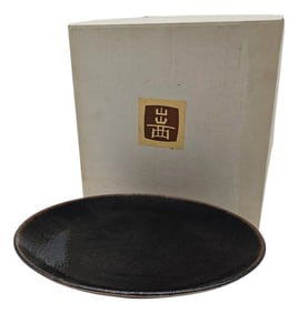 Japanese Shussai-Gama Studio Pottery Plate With Irabo Glaze and Original Signed Box