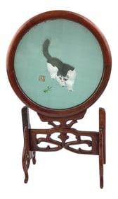 Vintage Table Screen Silk Thread Cats