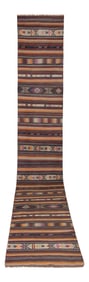 Mid Century Turkish Long Kilim Runner With Modern Design
