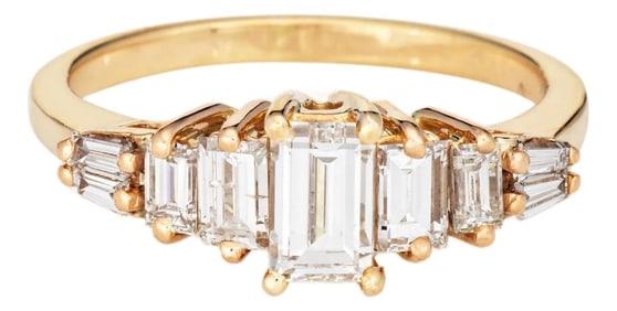 1990s 5 Stone 1.40ct Diamond Anniversary Band Vintage 14k Yellow Gold Sz 7 Ring