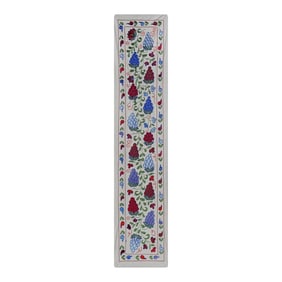 Uzbek Suzani Embroidered Runner – Multicolor Grapes on Cream Base