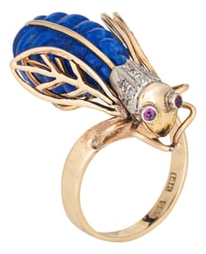 1970s 70s Vintage Diamond Insect Ring Sz 6 Large 14k Yellow Gold Fine Bee Jewelry