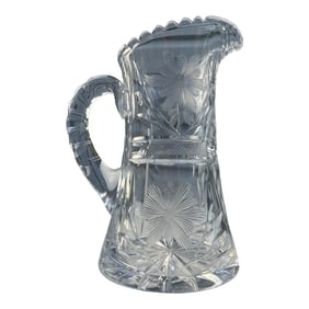 Antique Sparkling American Brilliant Cut Crystal Heavy Floral Serving Pitcher