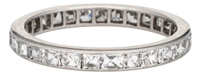 French Antique Diamond Band Sz 4.75 Platinum Wedding Ring Eternity Table Cuts