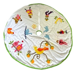 Mid-Century "Twelve Days of Christmas" Hand-Appliquéd 54" Tree Skirt