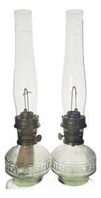 Aladdin Model 23 Glass & Brass Oil Lamps – Pair With Original Chimneys