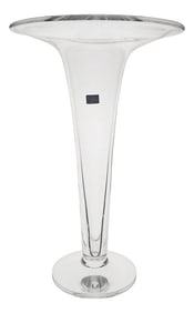 Studio Nova 1996 Italian Crystal Trumpet Pedestal Vase – Modernist Clear Glass