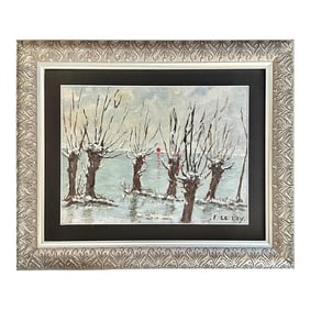 Antique French Winter Forest Painting