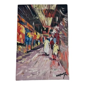 Late 20th Century Colorful Oil on Canvas "Moroccan Souk" by Artist Daghoury