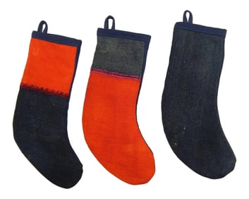 Set of Three Turkish Kilim Giftchristmas Ornaments, Pair Gift Stocking