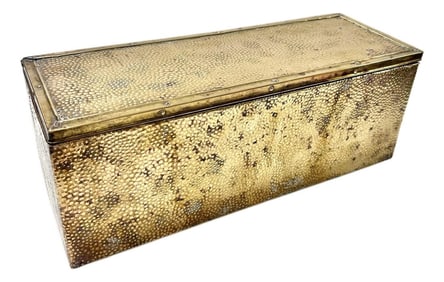 Vintage Brass Box Hammered Repoussé Slipper Box