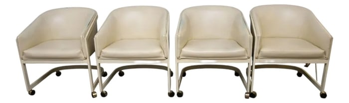 Leather and Chrome Lounge Club Chairs With Casters Attributed to Milo Baughman- Set of 4