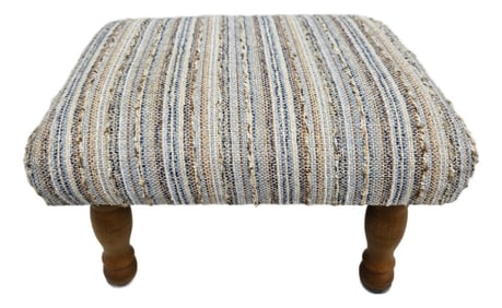 Blue and Brown Striped Tweed Country Footstool