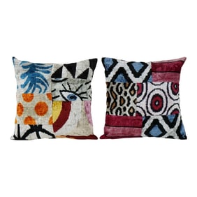 Ikat Velvet Patchwork Pillow Cover - A Pair