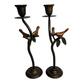 Cast Iron Bird Candle Sticks a Pair
