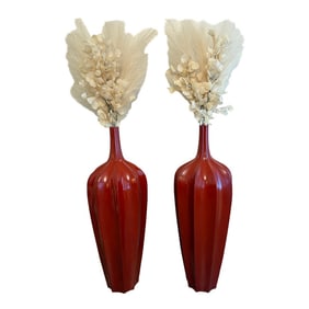 Monumental Red Metal Vintage Urns or Floor Vases a Pair