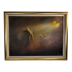 Ivar Bruun Modern Oil Painting W/ Framed Gold Norway Futurism Extra Large 46"