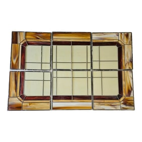 Vintage 1940s Slag Glass Panel – Geometric Mosaic Window, 6 Sections