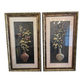 Tin and Copper Embossed Vintage Metal Wall Sculptures in a Frame