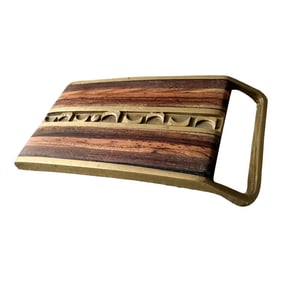 Mid-Century Modern Wood Inlay & Brass Belt Buckle by Moonscape