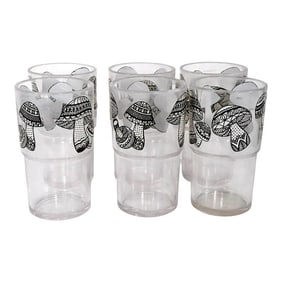 1970s Vintage Mushroom Drinking Glasses by B J Stotter - Set of 6
