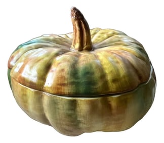 Vintage Italian Majolica-Style Hand Painted Pumpkin Tureen With Lid by Bresolin