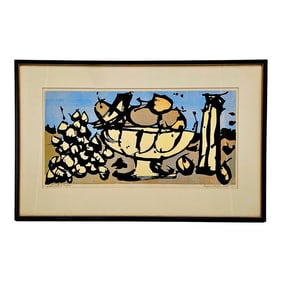 Eugene Larkin 1957 "œYellow Vase" Signed Color Woodcut, Limited Edition 77/210