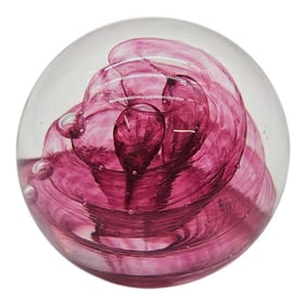 Ges Glass Eye Studio Swirled Glass Paperweight Hot Pink 1996 Artisan 2.75"