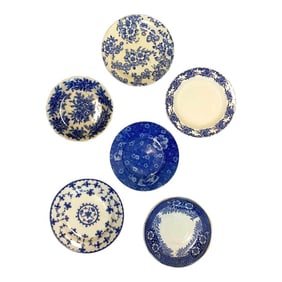 Early 20th Century Blue & White China Porcelain Plates - Set of 6 - Plate Wall