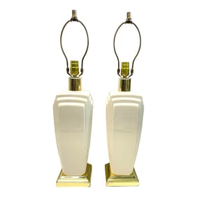 Vintage Art Deco Style Ivory Lamps - A Pair