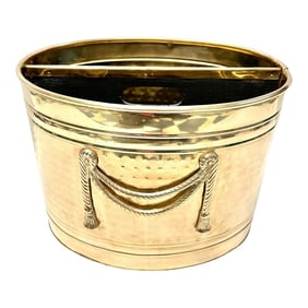 1980s Hammered Brass Magazine Holder With Tassel Swag Rope - Divided