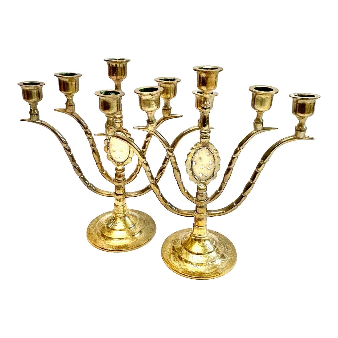 1970s Brass Candelabras With Carved Bone/Ivory - a Pair (1 of 10)