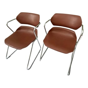 1970s Chrome Acton Stacker Office Chairs - a Pair