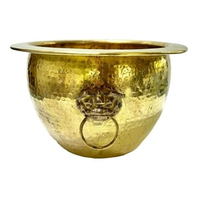 1980s Hammered Brass Foo Dog Cachepot Planter Champagne Bucket