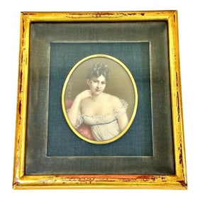 Late 19th Century Antique Miniature Portrait of Beautiful Woman Signed A. Corsi Lalli, Framed