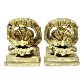 Vintage Neoclassical Gold Gilt Shell Bookends - a Pair