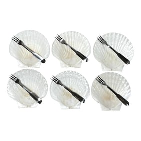 1970s Large Seashell Appetizer Dessert Plates & Forks - A Set 12 Piece Set