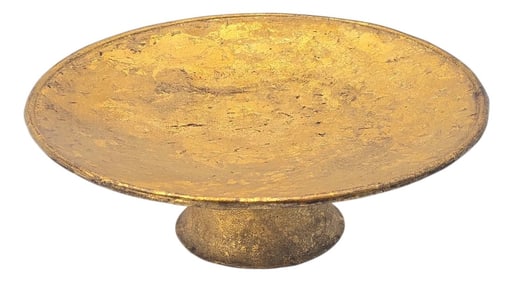 Handmade Gold Leaf Metal Pedestal Bowl With Rolled Edge Offering Bowl 11.375"