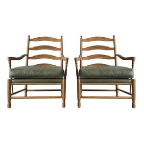 Pair of Italian Ladder Back Lounge Chairs With Ottoman