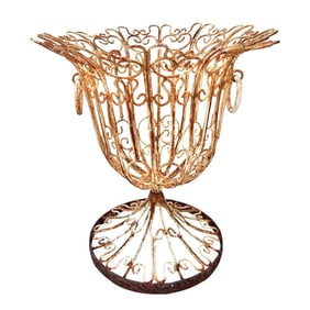 1930s French Victorian Style Wrought Iron Scrolled Tulip Planter Cachepot Basket