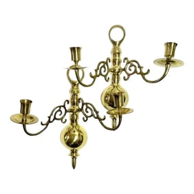 Vintage Hollywood Regency Brass Candle Wall Sconces Candelabras - A Pair