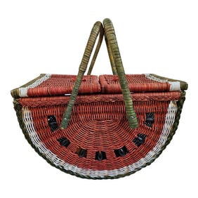 Mid-Century Modern Wicker Watermelon Picnic Basket